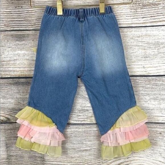 Vintage Little Mass Girl's Jeans Ruffle and Bow Details Cotton size 3T - Picture 2 of 11